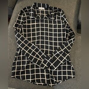 Calvin Klein Black and White Blouse Long or Button Up 3/4 Sleeves Size M